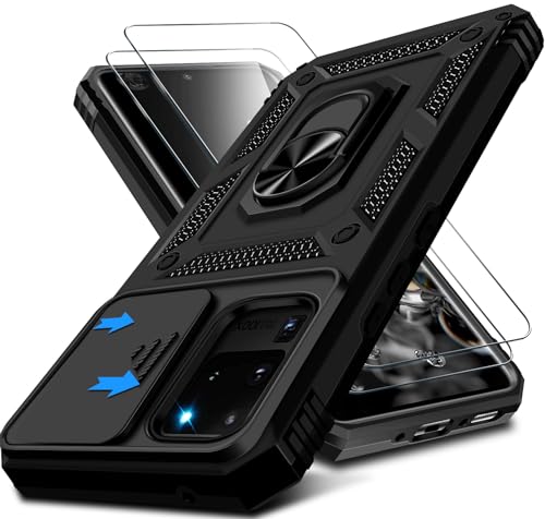 Kameraschutz Handyhülle für Samsung Galaxy S20 Ultra Hülle mit Displayschutz, 360 Grad Magnet Metall Ring Halter Galaxy S20 Ultra Tasche Case Stoßfest Schutzhülle für Samsung S20 Ultra Handy (Schwarz) von Croazhi