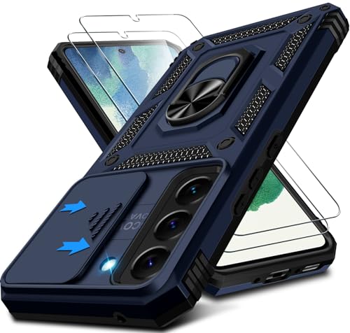 Kameraschutz Handyhülle für Samsung Galaxy S21 FE Hülle mit Displayschutz*2 pcs, Magnet Metall Ring Halter Galaxy S21 FE 5G Tasche Case Militär Stoßfest Schutzhülle für Samsung S21 FE Handy (Blau) von Croazhi