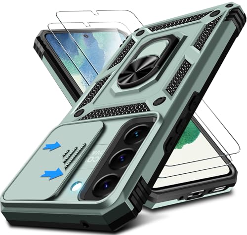 Kameraschutz Handyhülle für Samsung Galaxy S21 FE Hülle mit Displayschutz*2 pcs, Magnet Metall Ring Halter Galaxy S21 FE 5G Tasche Case Militär Stoßfest Schutzhülle für Samsung S21 FE Handy (Grün) von Croazhi