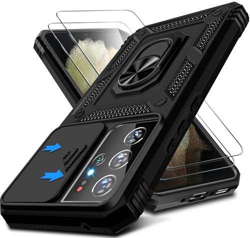 Kameraschutz Handyhülle für Samsung Galaxy S21 Ultra Hülle mit Displayschutz, 360 Grad Magnet Metall Ring Halter Galaxy S21 Ultra Tasche Case Stoßfest Schutzhülle für Samsung S21 Ultra Handy (Schwarz) Kameraschutz Handyhülle für Samsung Galaxy S21 Ultra Hülle mit Displayschutz, 360 Grad Magnet Metall Ring Halter Galaxy S21 Ultra Tasche Case Stoßfest Schutzhülle für Samsung S21 Ultra Handy (Schwarz) von Croazhi