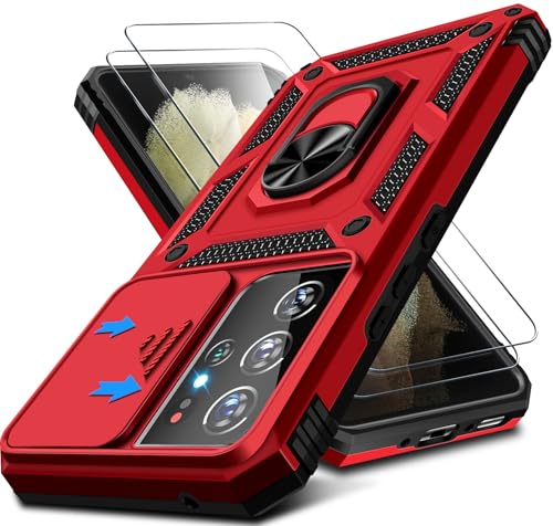 Kameraschutz Handyhülle für Samsung Galaxy S21 Ultra Hülle mit Displayschutz, 360 Grad Magnet Metall Ring Halter Galaxy S21 Ultra Tasche Case Stoßfest Schutzhülle für Samsung S21 Ultra Handy (Rot) Kameraschutz Handyhülle für Samsung Galaxy S21 Ultra Hülle mit Displayschutz, 360 Grad Magnet Metall Ring Halter Galaxy S21 Ultra Tasche Case Stoßfest Schutzhülle für Samsung S21 Ultra Handy (Rot) von Croazhi