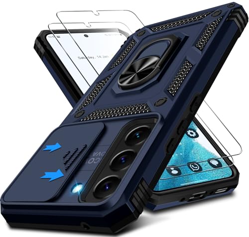 Kameraschutz Handyhülle für Samsung Galaxy S22 Hülle mit Displayschutz*2 pcs, 360 Grad Magnet Metall Ring Halter Galaxy S22 5G Tasche Case Militär Stoßfest Schutzhülle für Samsung S22 Handy (Blau) von Croazhi