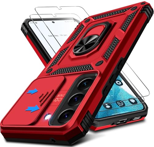 Kameraschutz Handyhülle für Samsung Galaxy S22 Hülle mit Displayschutz*2 pcs, 360 Grad Magnet Metall Ring Halter Galaxy S22 5G Tasche Case Militär Stoßfest Schutzhülle für Samsung S22 Handy (Rot) von Croazhi