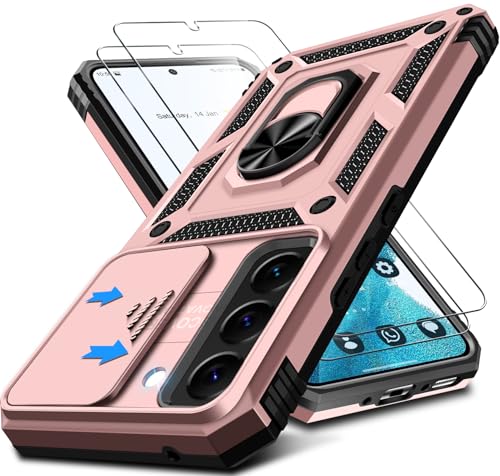 Kameraschutz Handyhülle für Samsung Galaxy S22 Hülle mit Displayschutz*2 pcs, 360 Grad Magnet Metall Ring Halter Galaxy S22 5G Tasche Case Militär Stoßfest Schutzhülle für Samsung S22 Handy (Rosa) von Croazhi