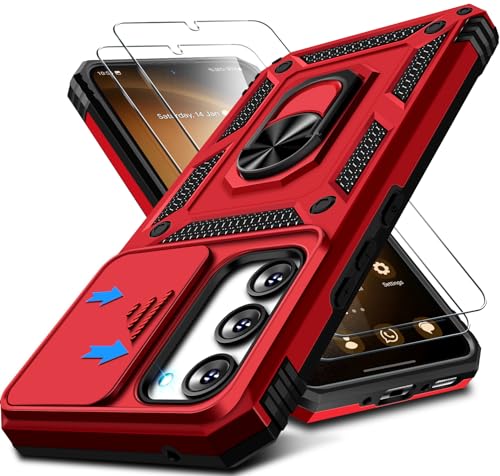 Kameraschutz Handyhülle für Samsung Galaxy S23 Hülle mit Displayschutz*2 pcs, 360 Grad Magnet Metall Ring Halter Galaxy S23 5G Tasche Case Militär Stoßfest Schutzhülle für Samsung S23 Handy (Rot) von Croazhi