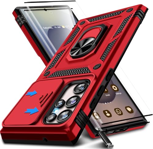 Kameraschutz Handyhülle für Samsung Galaxy S25 Ultra Hülle mit schutzfolie*2, 360 Grad Magnet Metall Ring Halter S25 Ultra Handytasche Case Militär Stoßfest Schutzhülle für Samsung S25 Ultra (Rot) von Croazhi