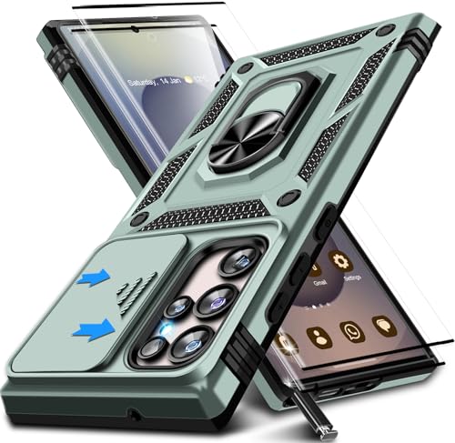 Kameraschutz Handyhülle für Samsung Galaxy S25 Ultra Hülle mit schutzfolie*2, 360 Grad Magnet Metall Ring Halter S25 Ultra Handytasche Case Militär Stoßfest Schutzhülle für Samsung S25 Ultra (Grün) von Croazhi