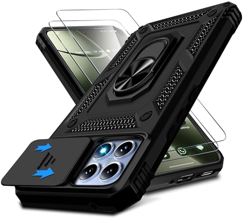 Kameraschutz Handyhülle für Xiaomi 14T 5G Hülle mit Xiaomi 14T Schutzfolie, 360° Magnet Metall Ring Halter 14T 5G Handytasche Case Militär Ständer Schutzhülle für Xiaomi 14T 5G Handy (Schwarz) von Croazhi