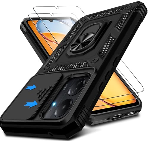 Kameraschutz Handyhülle für Xiaomi Redmi 13C Hülle mit Schutzfolie*2 pcs, 360° Magnet Metall Ring Halter für Redmi 13C Handy Tasche Case Militär Stoßfest Schutzhülle für Xiaomi Redmi 13C (Schwarz) Kameraschutz Handyhülle für Xiaomi Redmi 13C Hülle mit Schutzfolie*2 pcs, 360° Magnet Metall Ring Halter für Redmi 13C Handy Tasche Case Militär Stoßfest Schutzhülle für Xiaomi Redmi 13C (Schwarz) von Croazhi