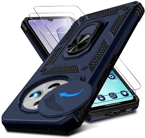 Kameraschutz Handyhülle für Xiaomi Redmi 14C Hülle mit Schutzfolie*2 pcs, 360° Magnet Metall Ring Halter für Redmi 14C Handytasche Case Ständer Stoßfest Schutzhülle für Xiaomi Redmi 14C (Blau) von Croazhi