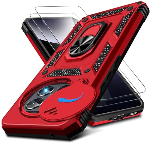 Kameraschutz Handyhülle für Xiaomi Redmi Note 14 Pro 5G Hülle mit Schutzfolie*2, 360° Magnet Metall Ring Halter Handytasche Case Militär Ständer Schutzhülle für Xiaomi Redmi Note 14 Pro 5G (Rot) von Croazhi