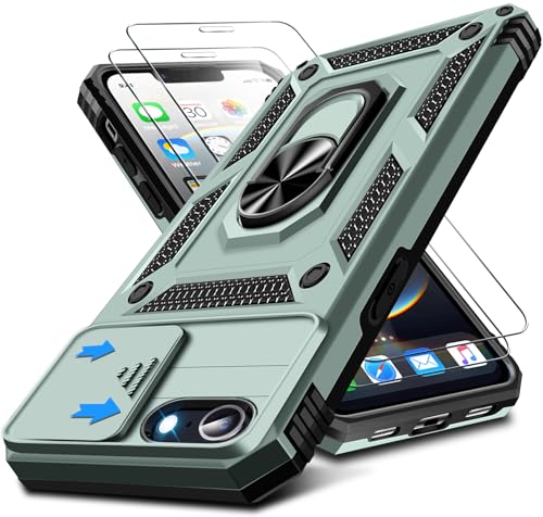 Kameraschutz Handyhülle für iPhone 16e Hülle mit iPhone 16e Schutzfolie, 360 Grad Magnet Metall Ring Halter für iPhone SE 2025 Handytasche Case Militär Stoßfest Schutzhülle für iPhone 16e (Grün) von Croazhi