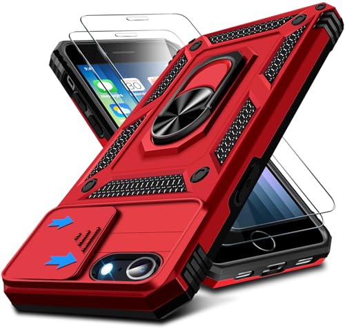 Kameraschutz Handyhülle für iPhone SE 2022/2020 für iPhone 8/7 Hülle mit Schutzfolie*2, 360 Grad Magnet Ring Halter Handytasche Case Militär Stoßfest Schutzhülle für iPhone SE/8/7 4,7 Zoll (Rot) Kameraschutz Handyhülle für iPhone SE 2022/2020 für iPhone 8/7 Hülle mit Schutzfolie*2, 360 Grad Magnet Ring Halter Handytasche Case Militär Stoßfest Schutzhülle für iPhone SE/8/7 4,7 Zoll (Rot) von Croazhi