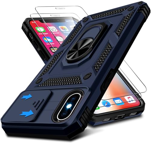 Kameraschutz Handyhülle für iPhone X/XS Hülle mit iPhone X/XS Schutzfolie*2, 360 Grad Magnet Metall Ring Halter für iPhone XS Handytasche Case Militär Stoßfest Schutzhülle für iPhone X 5,8" (Blau) Kameraschutz Handyhülle für iPhone X/XS Hülle mit iPhone X/XS Schutzfolie*2, 360 Grad Magnet Metall Ring Halter für iPhone XS Handytasche Case Militär Stoßfest Schutzhülle für iPhone X 5,8" (Blau) von Croazhi