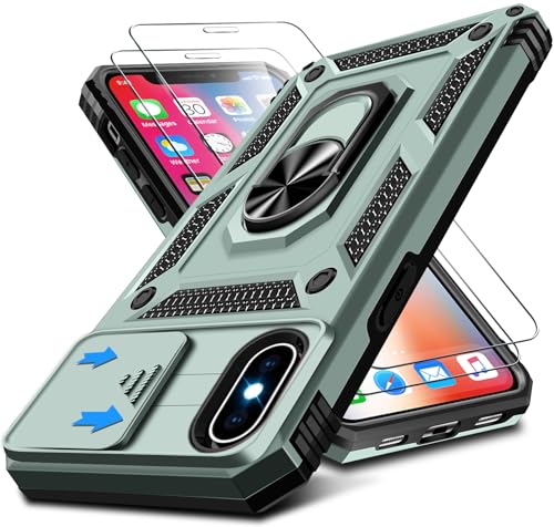 Kameraschutz Handyhülle für iPhone X/XS Hülle mit iPhone X/XS Schutzfolie*2, 360 Grad Magnet Metall Ring Halter für iPhone XS Handytasche Case Militär Stoßfest Schutzhülle für iPhone X 5,8" (Grün) Kameraschutz Handyhülle für iPhone X/XS Hülle mit iPhone X/XS Schutzfolie*2, 360 Grad Magnet Metall Ring Halter für iPhone XS Handytasche Case Militär Stoßfest Schutzhülle für iPhone X 5,8" (Grün) von Croazhi