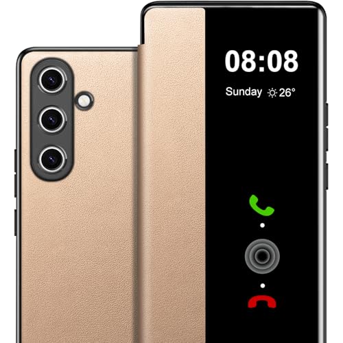 Klapphülle für Samsung Galaxy A56 Hülle S View, Clear View Folio PU Leder Hard PC für Samsung A56 Hülle, Luxus Anti-Scratch Flip Cover Handyhülle für Samsung Galaxy A56 5G Smartphone (Gold) von Croazhi