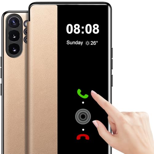 Klapphülle für Samsung Galaxy Note 10 Plus, S-View, Clear View Folio PU-Leder und TPU-Innenseite für Samsung Note 10 Plus, Anti-Kratzer Flip Cover Handyhülle für Samsung Galaxy Note 10+ (Gold) von Croazhi