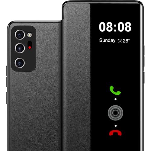 Klapphülle für Samsung Galaxy Note 20 Ultra Hülle S View, Clear View Folio Premium Leder Hard PC Galaxy Note 20 Ultra Hülle, Anti-Scratch Flip Cover Handyhülle für Samsung Note 20 Ultra (Schwarz) von Croazhi