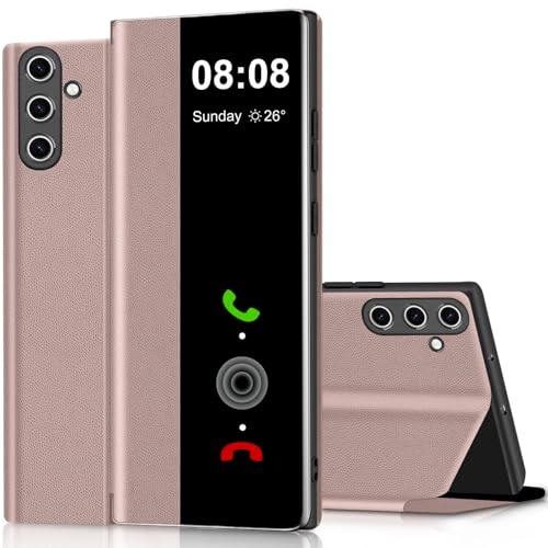 Klapphülle für Samsung Galaxy S25 Plus, S-View, klare Sicht, Folio-Leder-TPU-Innenhülle für Samsung S25 Plus, Ständer, kratzfest, Klapphülle für Samsung Galaxy S25 Plus (Rosa) von Croazhi