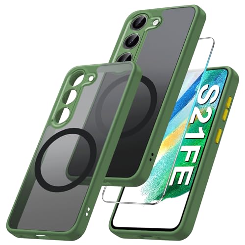 Magnet Handyhülle für Samsung Galaxy S21 FE 5G Hülle mit [Samsung S21 FE Schutzfolie] [Mit Magsafe] Matt Hart Handytasche Case Galaxy S21 FE Magnetische Hülle Schutzhülle für Samsung S21 FE (Grün-B) von Croazhi