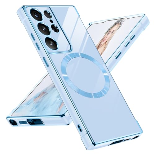 Magnetisch Handyhülle für Samsung Galaxy S21 Ultra Hülle mit [Mag-Safe] Kameraschutz Weich Silikon Galvanisierte S21 Ultra Handytasche Stoßfeste Schutzhülle für Samsung S21 Ultra Handy (Blau) von Croazhi