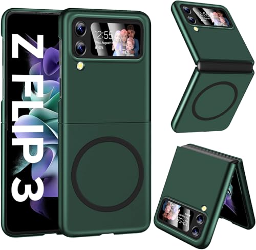 Magnetisch Handyhülle für Samsung Galaxy Z Flip 3 Hülle 5G [für Mag-Safe] Folable Matt PC Galaxy Z Flip 3 Handytasche Case Ultra Dünn kabellos Laden Stoßfest Schutzhülle für Samsung Z Flip3 (Grün) von Croazhi