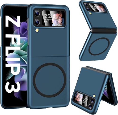 Magnetisch Handyhülle für Samsung Galaxy Z Flip 3 Hülle 5G [für Mag-Safe] Folable Matt PC Galaxy Z Flip 3 Handytasche Case Ultra Dünn kabellos Laden Stoßfest Schutzhülle für Samsung Z Flip3 (Blau) von Croazhi
