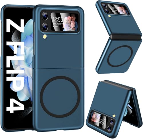 Magnetisch Handyhülle für Samsung Galaxy Z Flip 4 Hülle 5G [für Mag-Safe] Folable Matt PC Galaxy Z Flip 4 Handytasche Case Ultra Dünn kabellos Laden Stoßfest Schutzhülle für Samsung Z Flip4 (Blau) von Croazhi