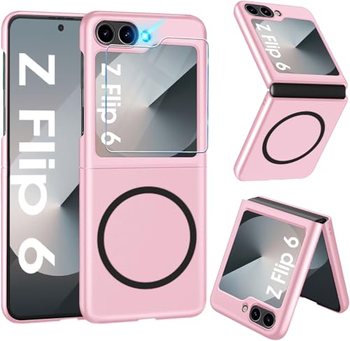 Magnetisch Handyhülle für Samsung Galaxy Z Flip 6 Hülle 5G mit Schutzfolie [für Mag-Safe] Folable Matt PC Galaxy Z Flip 6 Handytasche Case Ultra Dünn Stoßfest Schutzhülle für Samsung Z Flip6 (Rosa) von Croazhi