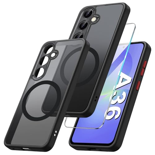 Magnetische Handyhülle für Samsung Galaxy A36 5G Hülle mit Samsung A36 Schutzfolie Mit Mag-safe, Matt Hart Galaxy A36 Handytasche Case Magnet Stoßfeste Schutzhülle für Samsung A36 5G Handy (Schwarz) von Croazhi