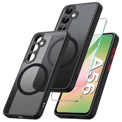 Magnetische Handyhülle für Samsung Galaxy A56 5G Hülle mit Samsung A56 Schutzfolie Mit Mag-safe, Matt Hart Galaxy A56 Handytasche Case Magnet Stoßfeste Schutzhülle für Samsung A56 5G Handy (Schwarz) von Croazhi