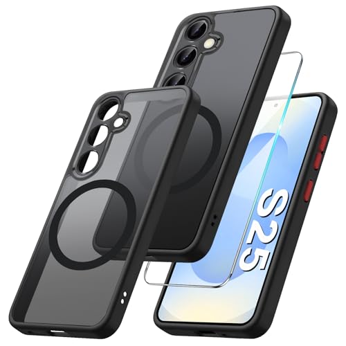 Magnetische Handyhülle für Samsung Galaxy S25 5G Hülle mit Samsung S25 Schutzfolie [Mit Mag-safe] Matt Hart Galaxy S25 Handytasche Case Magnet Stoßfeste Schutzhülle für Samsung S25 5G Handy (Schwarz) von Croazhi