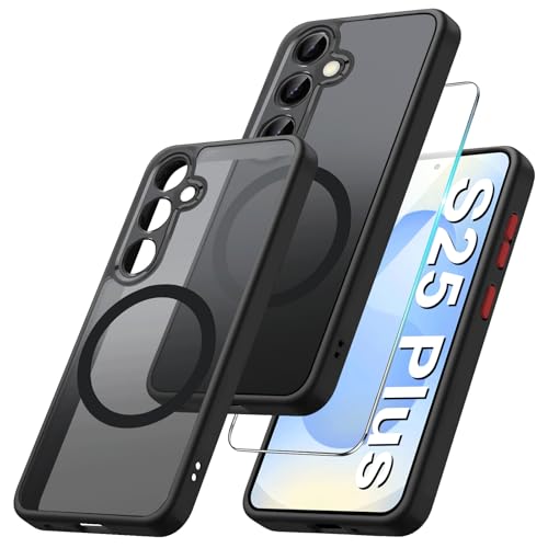 Magnetische Handyhülle für Samsung Galaxy S25 Plus 5G Hülle mit Schutzfolie [Mit Mag-safe] Matt Hart Galaxy S25 Plus Handytasche Case Magnet Stoßfeste Schutzhülle für Samsung S25 Plus Handy (Schwarz) von Croazhi