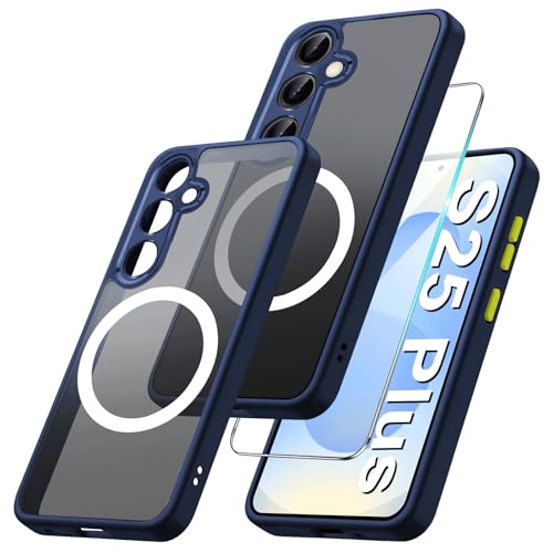 Magnetische Handyhülle für Samsung Galaxy S25 Plus 5G Hülle mit Schutzfolie [Mit Mag-safe] Matt Hart Galaxy S25 Plus Handytasche Case Magnet Stoßfeste Schutzhülle für Samsung S25 Plus Handy (Blau) von Croazhi