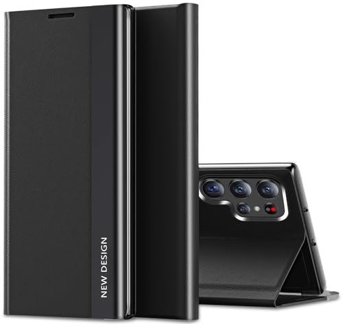 S24 Ultra Hülle für Samsung Galaxy S24 Ultra Hülle, View Streifen Galvanik Flip Case 360° Full Body Stoßfest Handy Schutz für Samsung Galaxy S24 Ultra Cover Hüllen Basic (Schwarz) von Croazhi