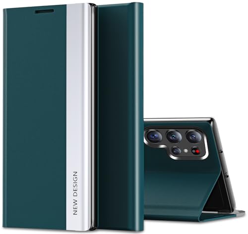 S24 Ultra Hülle für Samsung Galaxy S24 Ultra Hülle, View Streifen Galvanik Flip Case 360° Full Body Stoßfest Handy Schutzhülle für Samsung Galaxy S24 Ultra Cover Hüllen Basic (Grün) von Croazhi