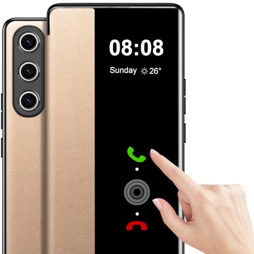Schutzhülle für Samsung Galaxy S25 Plus, S-View, Clear View Folio, PU-Leder und TPU-Innenseite, für Samsung S25 Plus, Klapphülle 5G, kratzfest, Klapphülle für Samsung Galaxy S25 Plus (Gold) von Croazhi