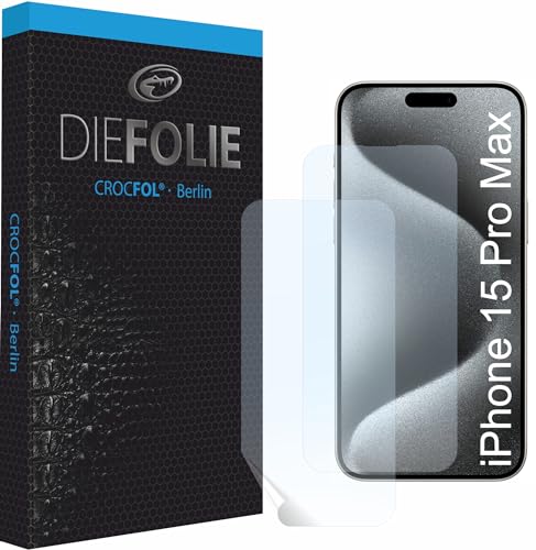 Crocfol Schutzfolie kompatibel mit Apple iPhone 15 Pro Max vom Testsieger [2 St.] - selbstheilende Premium 5D Langzeit-Panzerfolie (Case-Friendly) von Crocfol