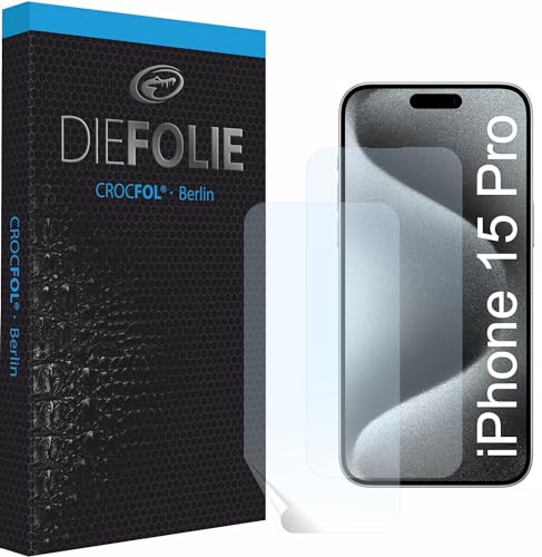 Crocfol Schutzfolie kompatibel mit Apple iPhone 15 Pro vom Testsieger [2 St.] - selbstheilende Premium 5D Langzeit-Panzerfolie (Case-Friendly) von Crocfol