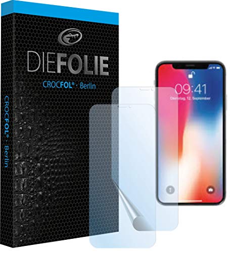 Crocfol Schutzfolie vom Testsieger [2 St.] kompatibel mit Apple iPhone X - selbstheilende Premium 5D Langzeit-Panzerfolie - für vorne, ganzes Display von Crocfol