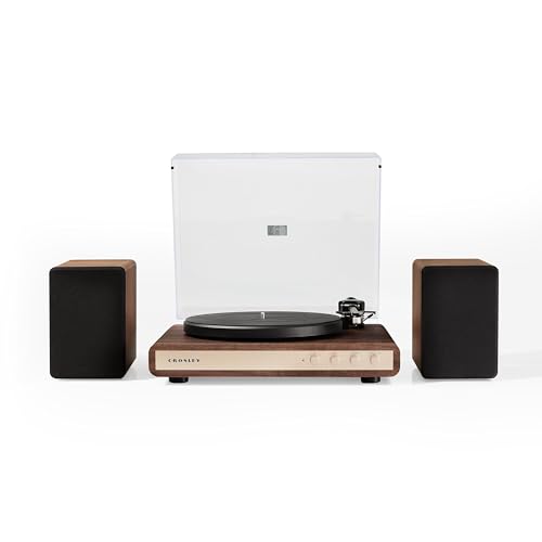 Crosley C65 Plattenspieler mit Lautsprechern - Bluetooth-Plattenspieler mit 50 W Bücherregal-Lautsprechern, einfach aufzubauender Vinyl-Player mit Staubschutz, Plattenspieler-Regalsystem Crosley C65 Plattenspieler mit Lautsprechern - Bluetooth-Plattenspieler mit 50 W Bücherregal-Lautsprechern, einfach aufzubauender Vinyl-Player mit Staubschutz, Plattenspieler-Regalsystem von Crosley