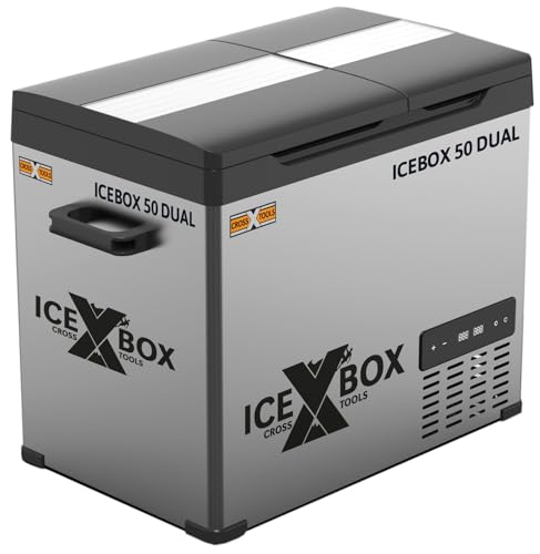 Cross Tools elektrische Dualzone Kühlbox - Kompressor Gefrierbox 39 Liter (Kühlleistung bis -20° C, Für Camping, Auto, tragbarer Kühlschrank, App, 230V/12V/24V, 65x37,5x42,7cm) ICEBOX 50 DUAL, 68064 von Cross Tools