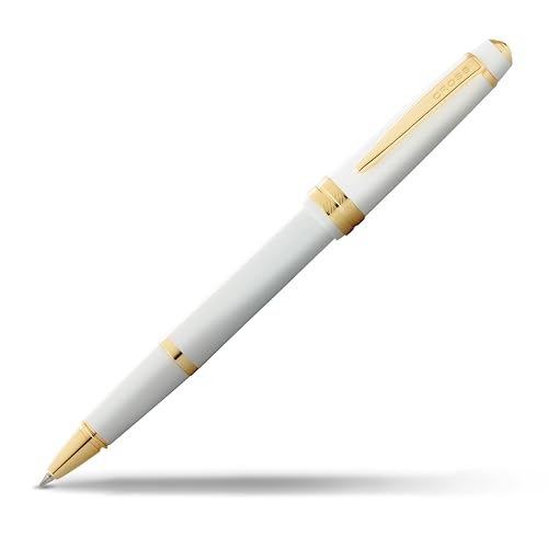 Cross Bailey Light Rollerball (Strichstärke F, Schreibfarbe: schwarz, inkl. Geschenkverpackung) Weiß-Lack mit goldfarbenen Beschlägen von Cross