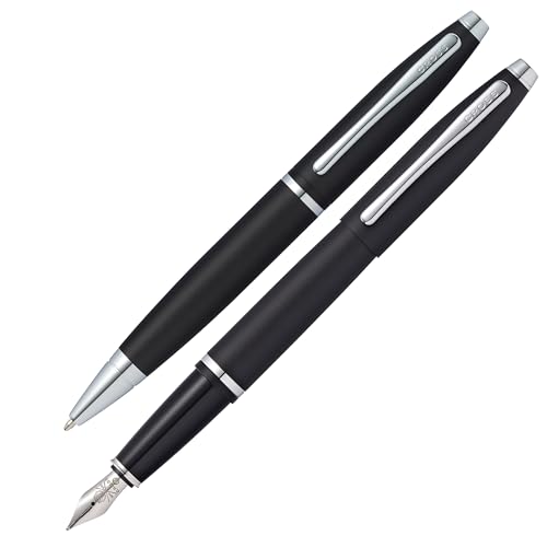 Cross Calais Kugelschreiber und Füllfederhalter Geschenkset (Strich- bzw. Federstärke M, Schreibfarbe schwarz) Mattschwarz von Cross