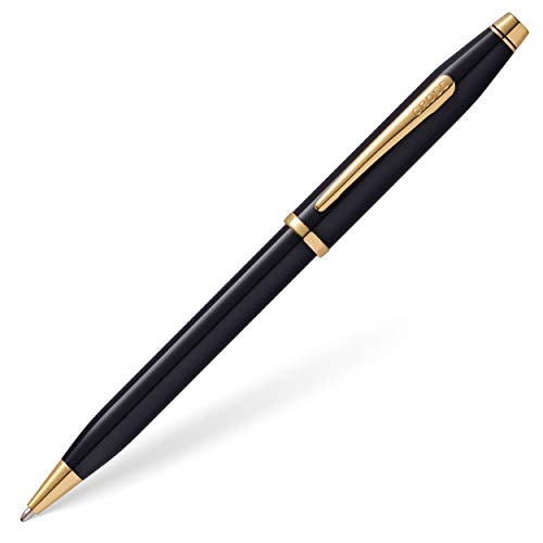 Cross Century II Kugelschreiber (Strichstäke M, Schreibfarbe: schwarz, inkl. Premium Geschenkbox) schwarz-Lack goldplattiert, 1 Stück (1er Pack) von Cross