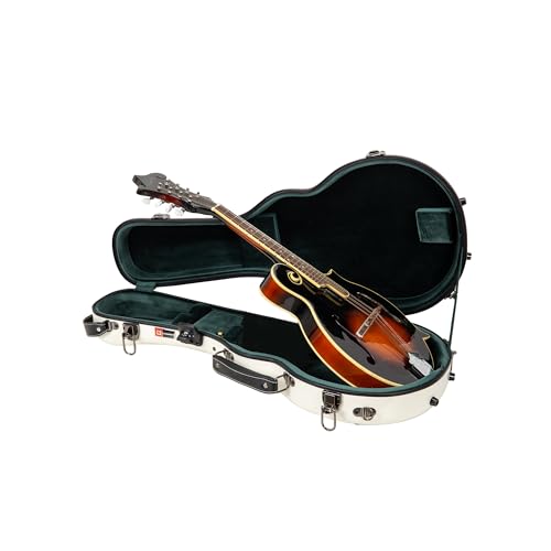 Crossrock Mandolinenkoffer aus Fiberglas – konturiert für A- und F-Stil (universelle Passform) | milchig weiß glänzend, waldgrüner Samt, TSA-Schloss, Rucksackgurte, Zubehörfach – Sleek Pro Travel Case von Crossrock