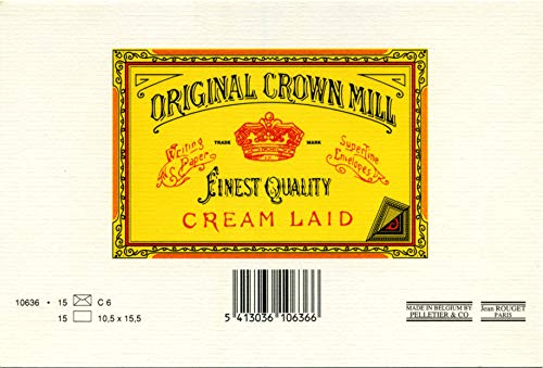 Original Crown Mill 'Classic Line' Set - Korrespondenzkarten DIN A6 mit Briefumschlägen, Büttenpapier mit feiner Rippenstruktur, Weiß (15 Stück) von Crown Mill