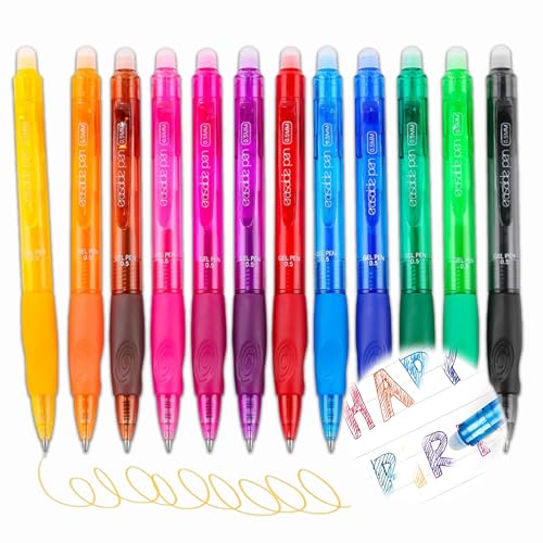 Crrynuo 12 Stück Radierbarer Kugelschreiber Radierbar, Kugelkopfstift 0,5 mm Spitze Bunt Radierbarer Gelschreiber,Bunt Gelschreiber Friction Stifte Radierstift für Schulsachen Bürobedarf Studenten von Crrynuo