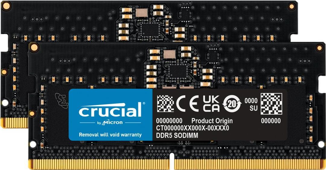 Crucial - DDR5 - Kit - 16 GB: 2 x 8 GB - SO DIMM 262-PIN - 5200 MHz / PC5-41600 - CL42 - 1.1 V - on-die ECC - Schwarz (CT2K8G52C42S5) von Crucial