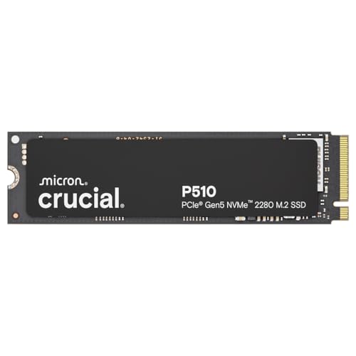Crucial P510 SSD 1TB M.2 NVMe PCIe 5.0 x4 Gen5 Interne SSD, bis zu 11.000 MB/s Lesen, 9.500 MB/s Schreiben, für Laptop und Desktop PC, Festplatte - CT1000P510SSD8-01 Crucial P510 SSD 1TB M.2 NVMe PCIe 5.0 x4 Gen5 Interne SSD, bis zu 11.000 MB/s Lesen, 9.500 MB/s Schreiben, für Laptop und Desktop PC, Festplatte - CT1000P510SSD8-01 von Crucial